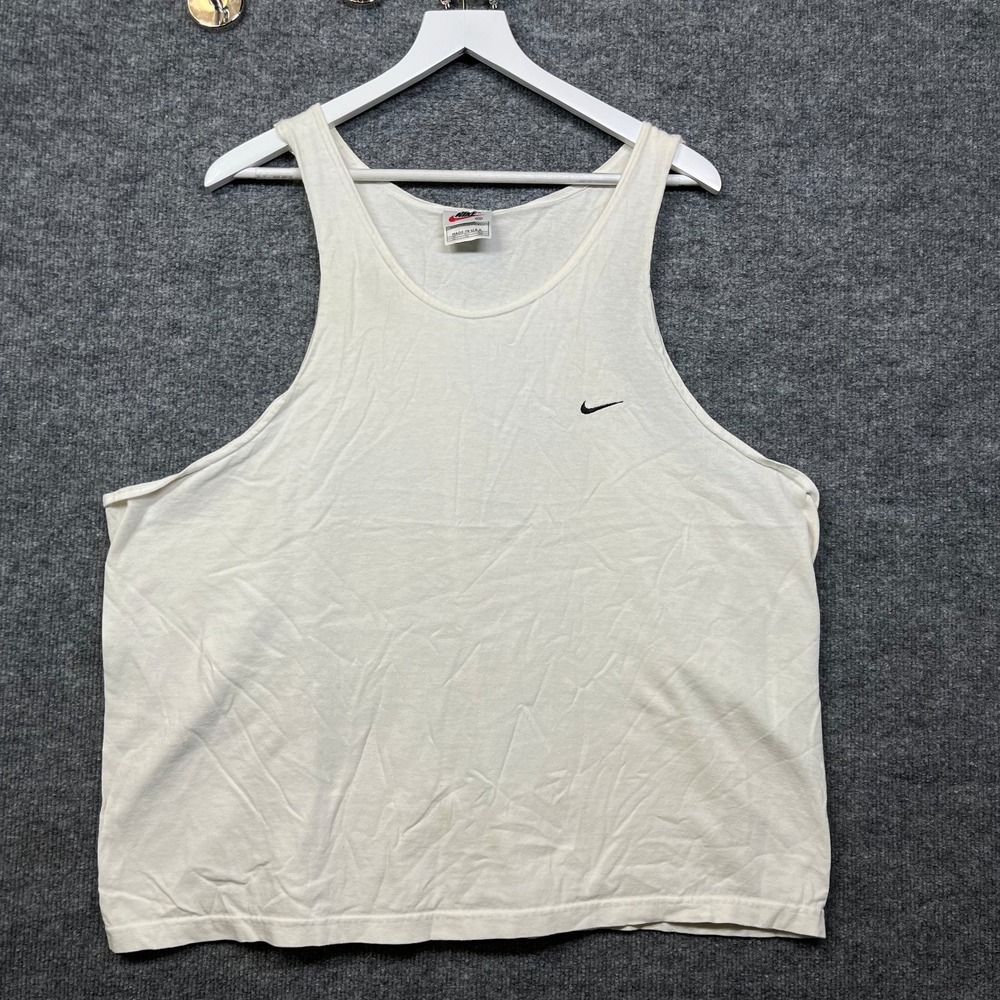 Vintage Nike Tank Top Mens White Swoosh Logo Relaxed Muscle Shirt USA Made - 2XL